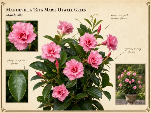 Mandevilla ‘Rita Marie Otwell Green’ (Mandevilla Summer Romance™ Double Pink)