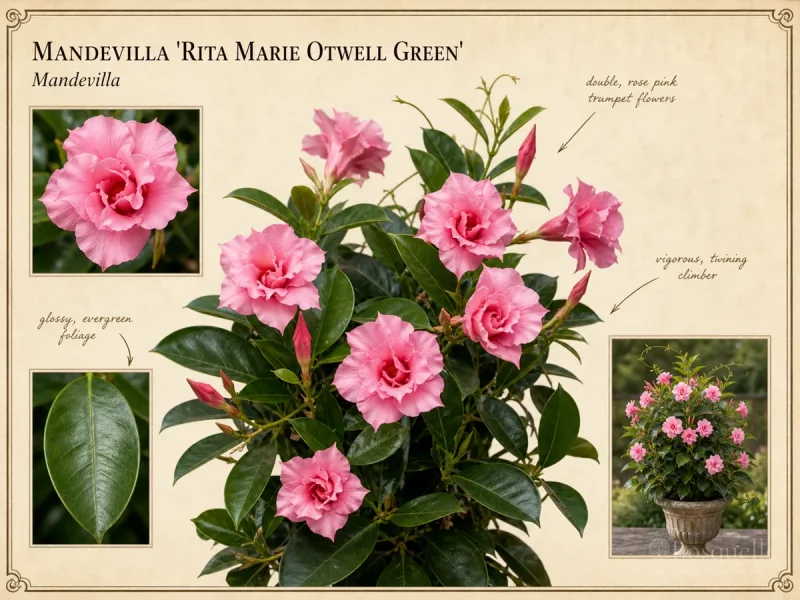 Mandevilla ‘Rita Marie Otwell Green’ (Mandevilla Summer Romance™ Double Pink)