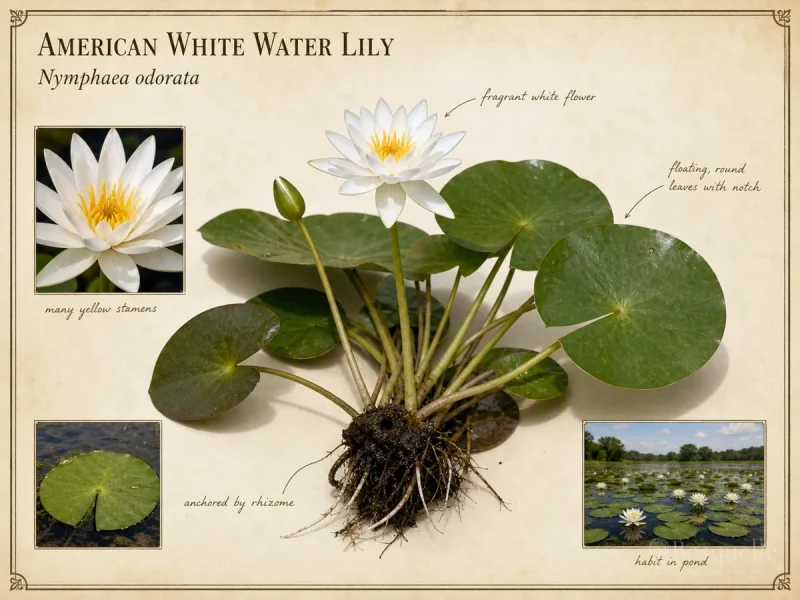 American White Water Lily botanical diagram