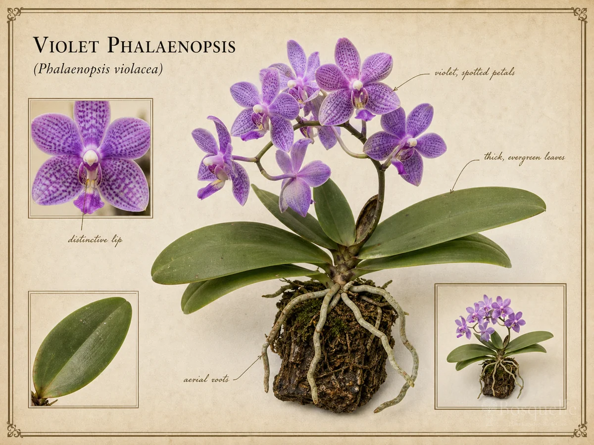 Violet Phalaenopsis botanical diagram