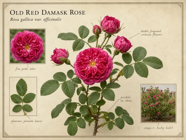 Old Red Damask Rose (Rosa gallica var. officinalis)