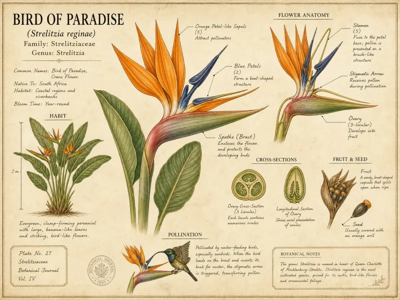 Bird of Paradise botanical diagram