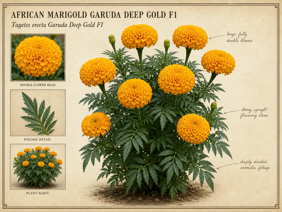 African Marigold Garuda Deep Gold F1 — French vs African vs signet