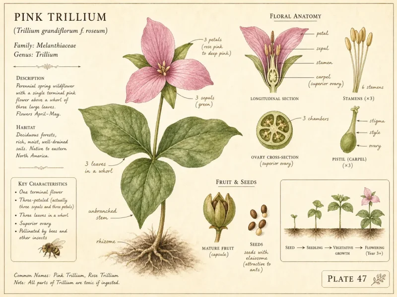 Pink Trillium (Trillium grandiflorum f. roseum)