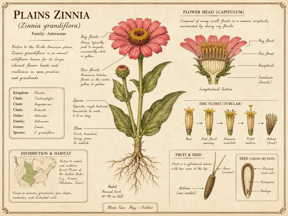 Plains Zinnia botanical diagram