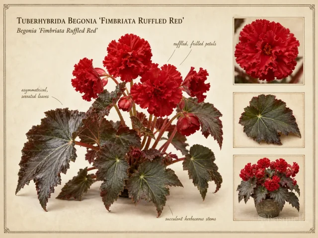 Tuberhybrida Begonia ‘Fimbriata Ruffled Red’ (Begonia ‘Fimbriata Ruffled Red’)