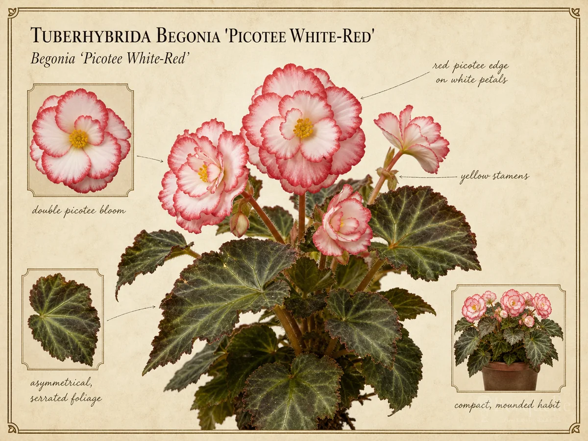Tuberhybrida Begonia ‘Picotee White-Red’ (Begonia ‘Picotee White-Red’)