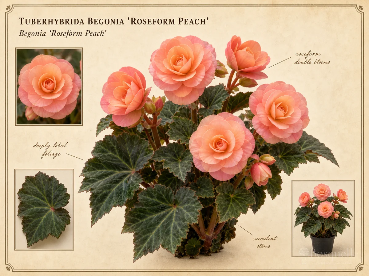 Tuberhybrida Begonia ‘Roseform Peach’ (Begonia ‘Roseform Peach’)