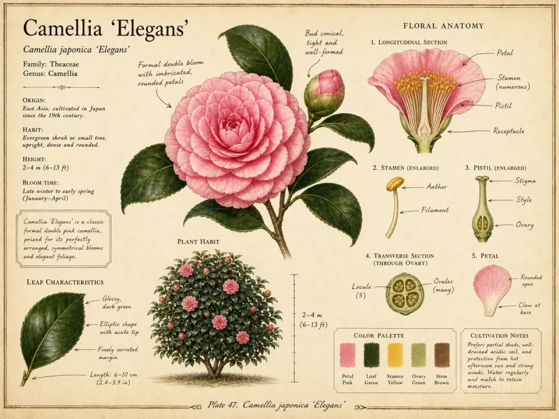 Camellia ‘Elegans’ (Camellia japonica ‘Elegans’)