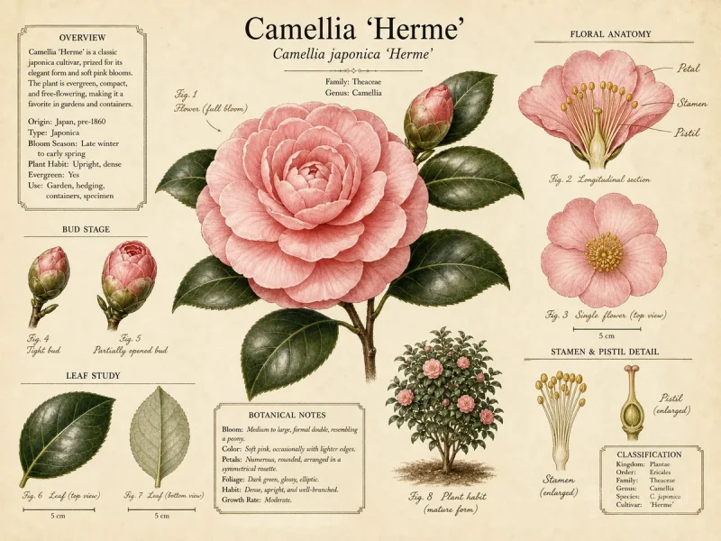Camellia ‘Herme’ (Camellia japonica ‘Herme’)