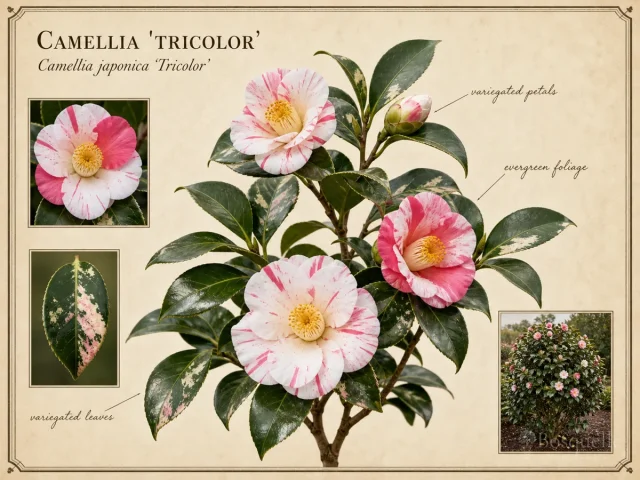 Camellia ‘Tricolor’ (Camellia japonica ‘Tricolor’)