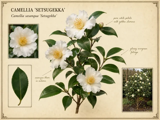 Camellia ‘Setsugekka’ (Camellia sasanqua ‘Setsugekka’)