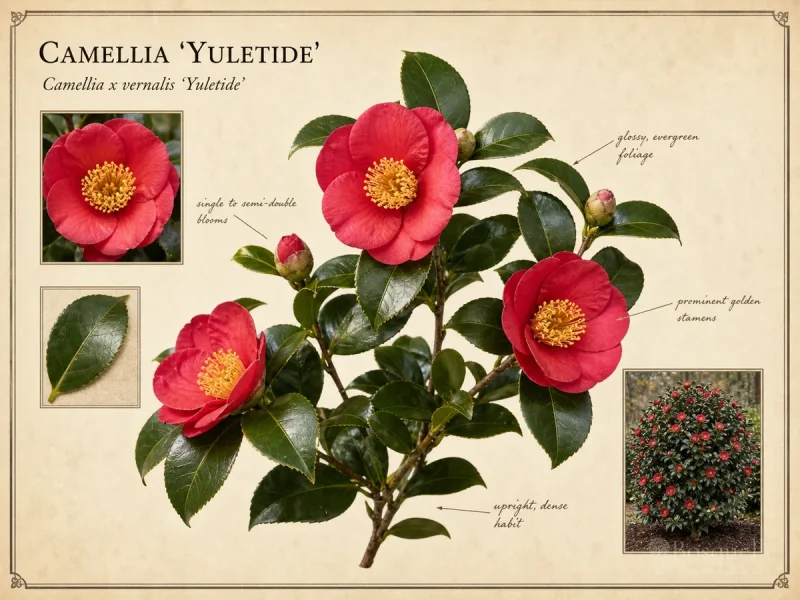 Camellia 'Yuletide' — Japonica ≠ sasanqua