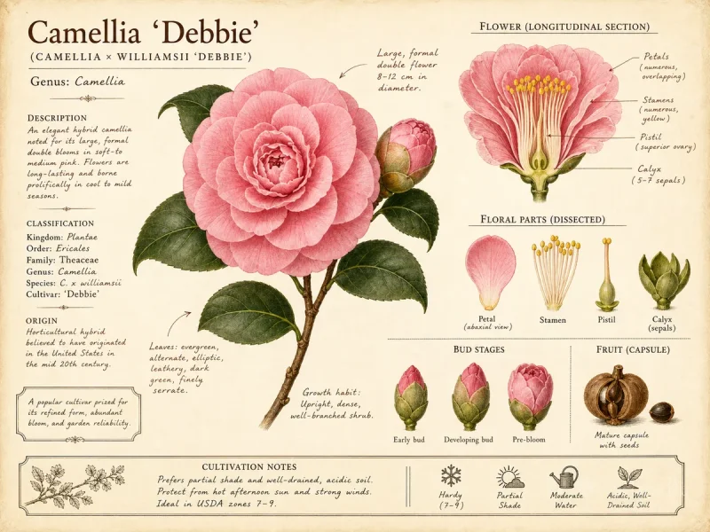 Camellia ‘Debbie’ (Camellia x williamsii ‘Debbie’)