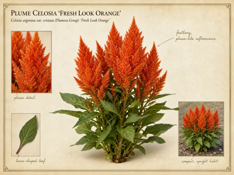 Plume Celosia ‘Fresh Look Orange’ (Celosia argentea var. cristata (Plumosa Group) ‘Fresh Look Orange’)