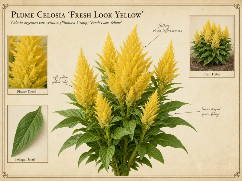 Plume Celosia ‘Fresh Look Yellow’ (Celosia argentea var. cristata (Plumosa Group) ‘Fresh Look Yellow’)