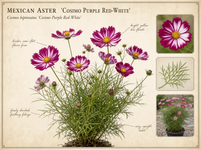 Mexican Aster  ‘Cosimo Purple Red-White’ (Cosmos bipinnatus ‘Cosimo Purple Red-White’)