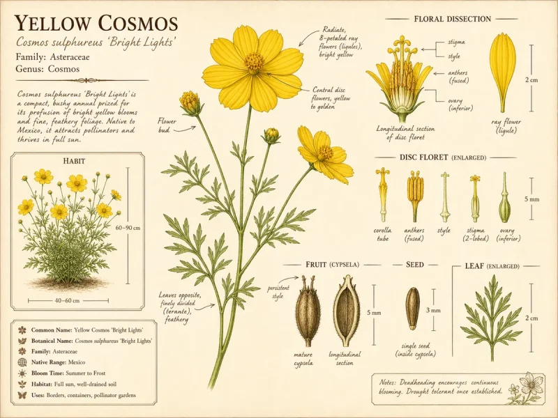 Yellow Cosmos (Cosmos sulphureus ‘Bright Lights’)