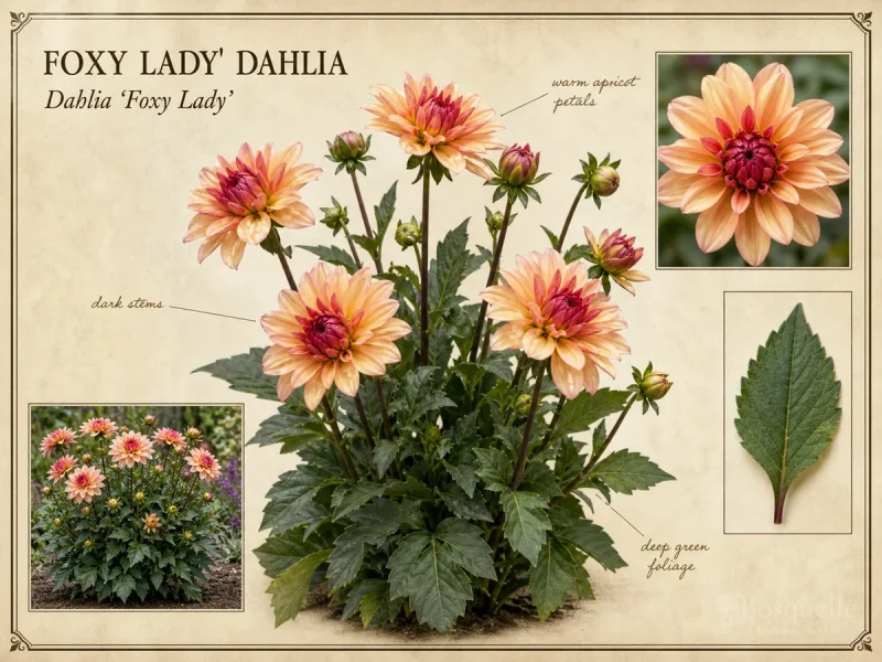 Foxy Lady' Dahlia botanical diagram