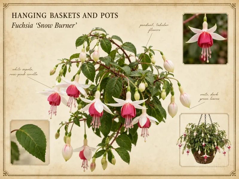 Hanging Baskets and Pots (Fuchsia ‘Snow Burner’)