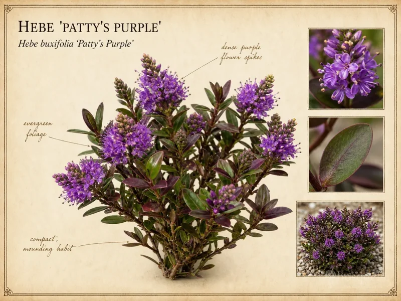 Hebe ‘Patty’s Purple’ (Hebe buxifolia ‘Patty’s Purple’)