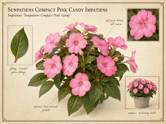 Sunpatiens Compact Pink Candy Impatiens (Impatiens ‘Sunpatiens Compact Pink Candy’)