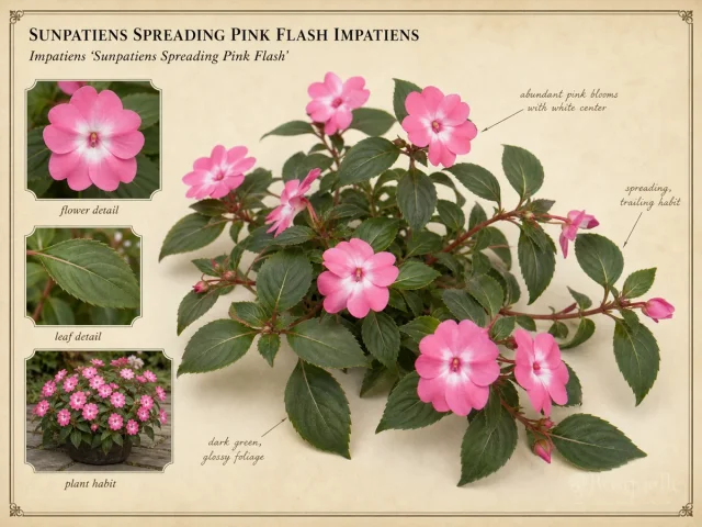 Sunpatiens Spreading Pink Flash Impatiens (Impatiens ‘Sunpatiens Spreading Pink Flash’)