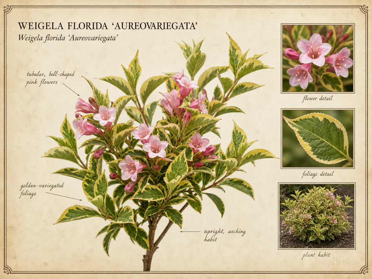 Weigela florida ‘Aureovariegata’ (Weigela ‘Florida Variegata’)