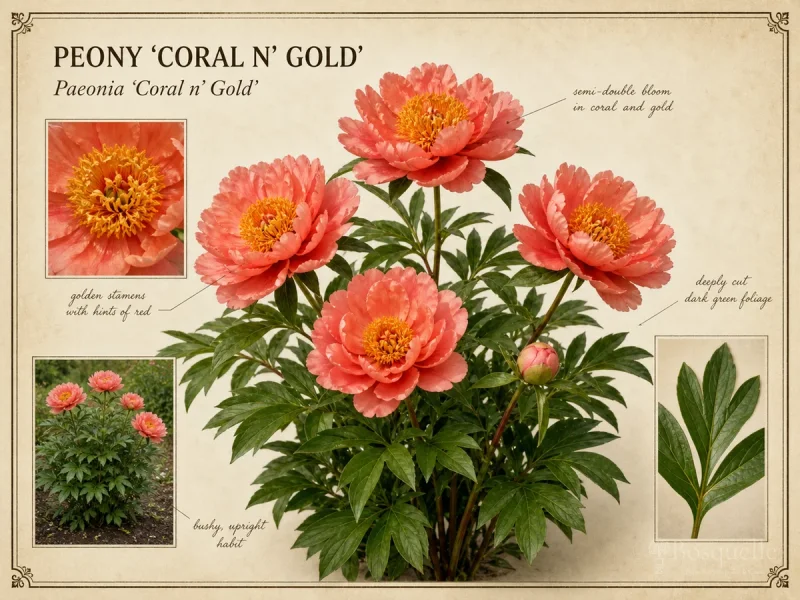 Peony ‘Coral n’ Gold’ (Paeonia ‘Coral n’ Gold’)