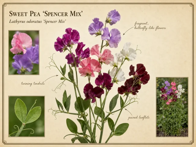 Sweet Pea 'Spencer Mix' — A deep pot, full sun, and a small trellis