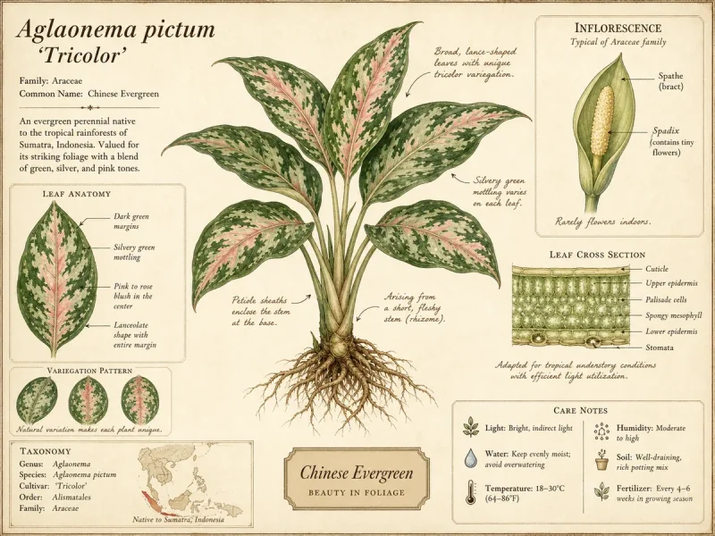 Chinese Evergreen (Aglaonema pictum ‘Tricolor’)