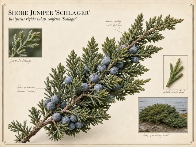 Shore Juniper ‘Schlager’ (Juniperus rigida subsp. conferta ‘Schlager’)