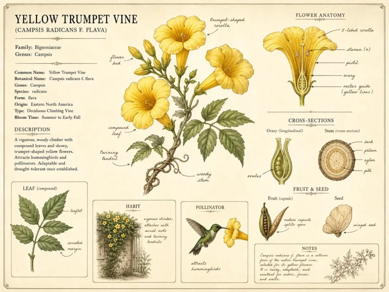 Yellow Trumpet Vine (Campsis radicans f. flava)