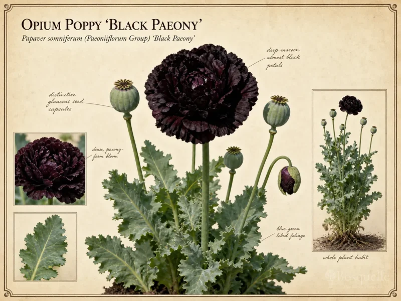 Opium Poppy ‘Black Paeony’ (Papaver somniferum (Paeoniiflorum Group) ‘Black Paeony’)