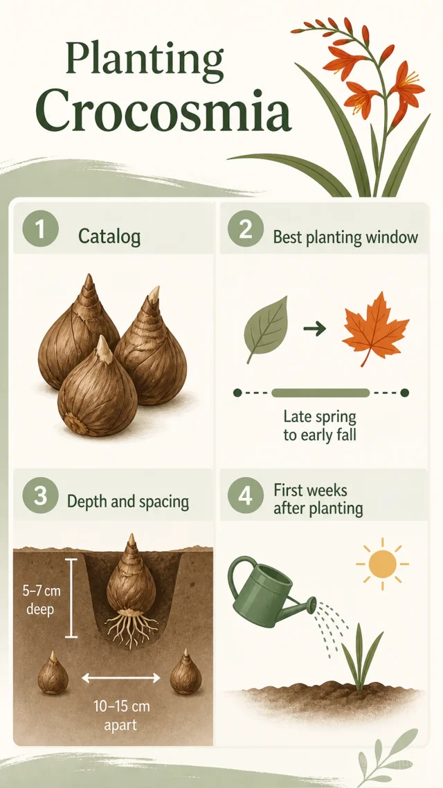 Planting Crocosmia care summary diagram