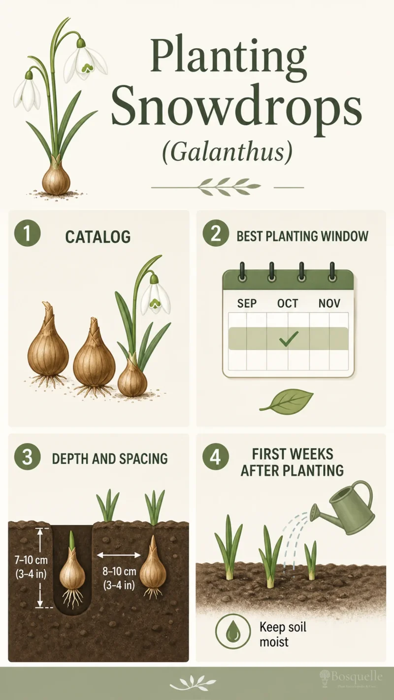 Planting Snowdrops care summary diagram