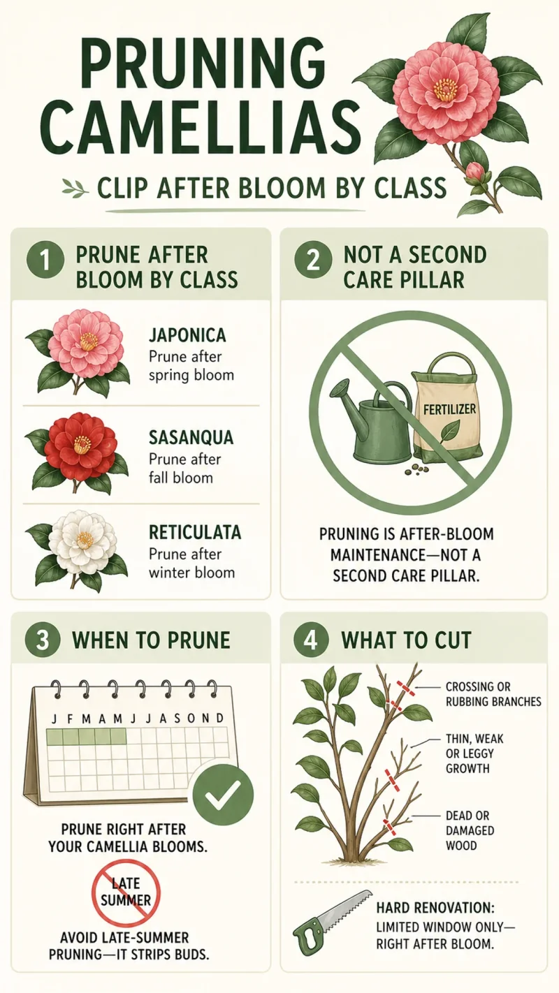 Pruning Camellias care summary diagram