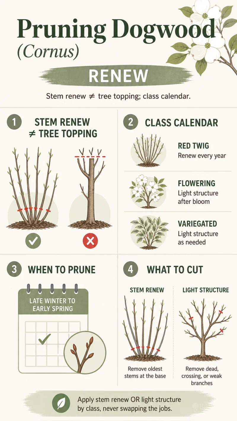 Pruning Dogwood care summary diagram