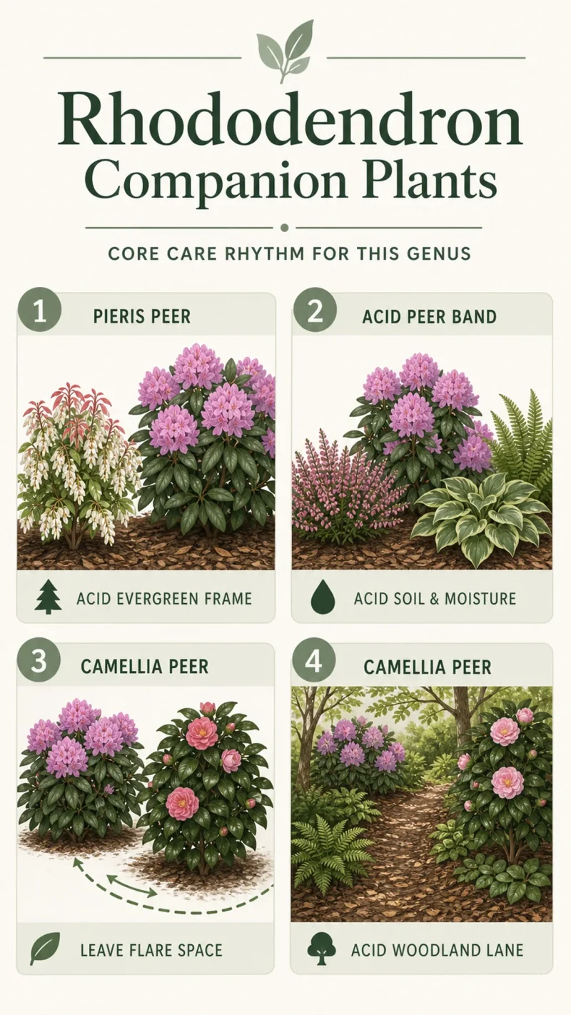 Rhododendron Companion Plants care summary diagram