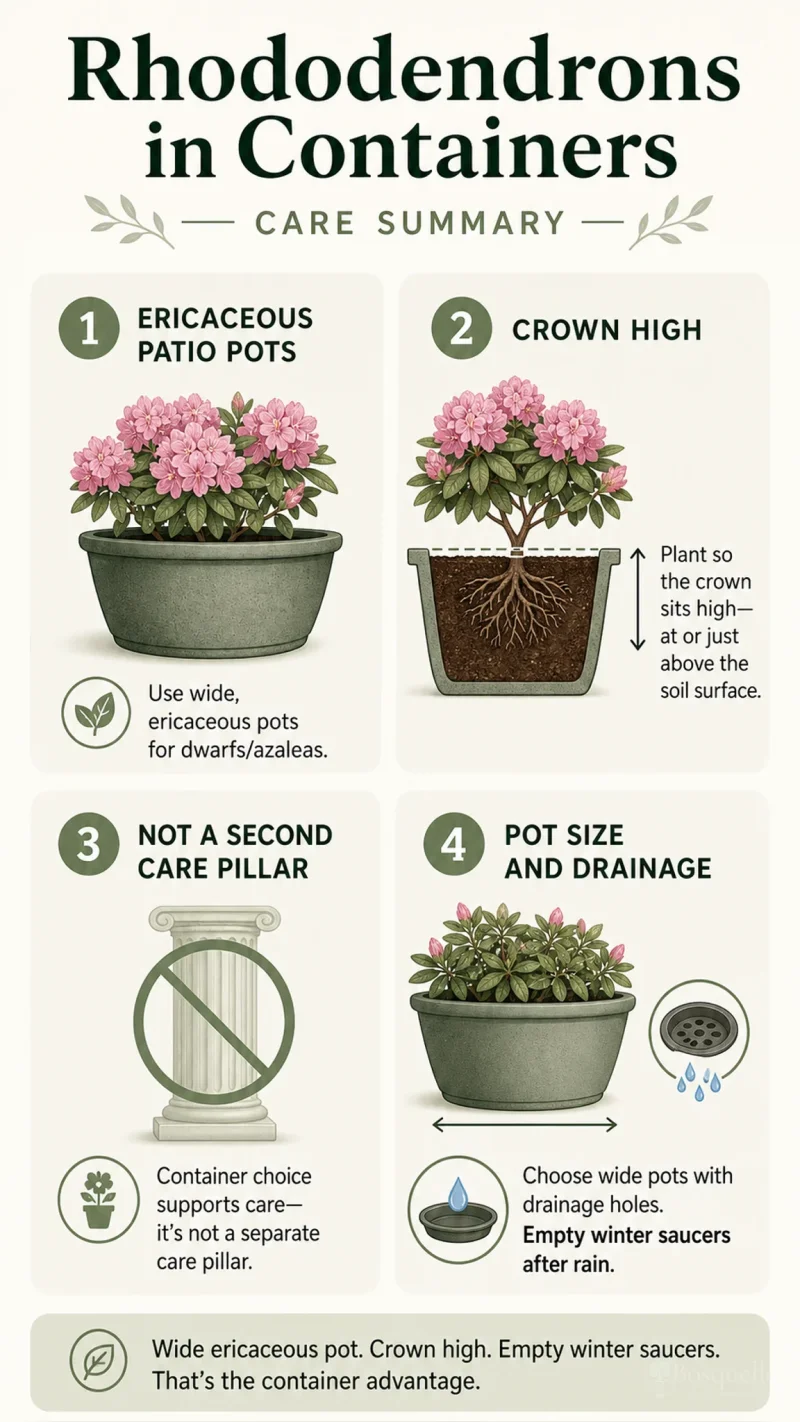 Rhododendrons in Containers care summary diagram