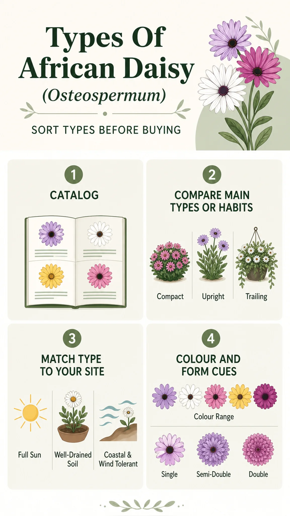 Types Of African Daisy care summary diagram