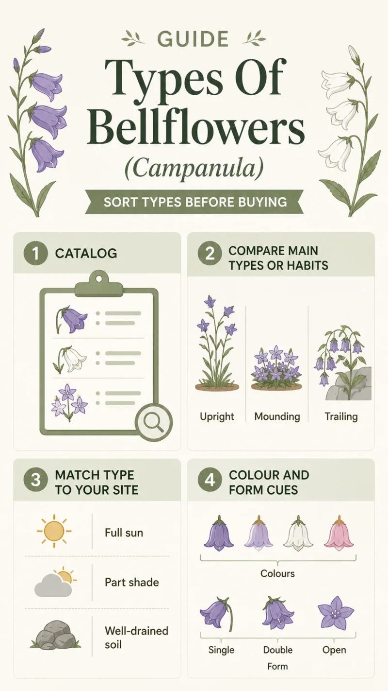 Types Of Bellflowers care summary diagram