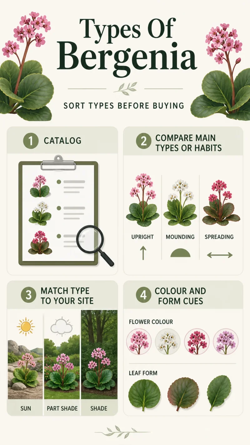 Types Of Bergenia care summary diagram