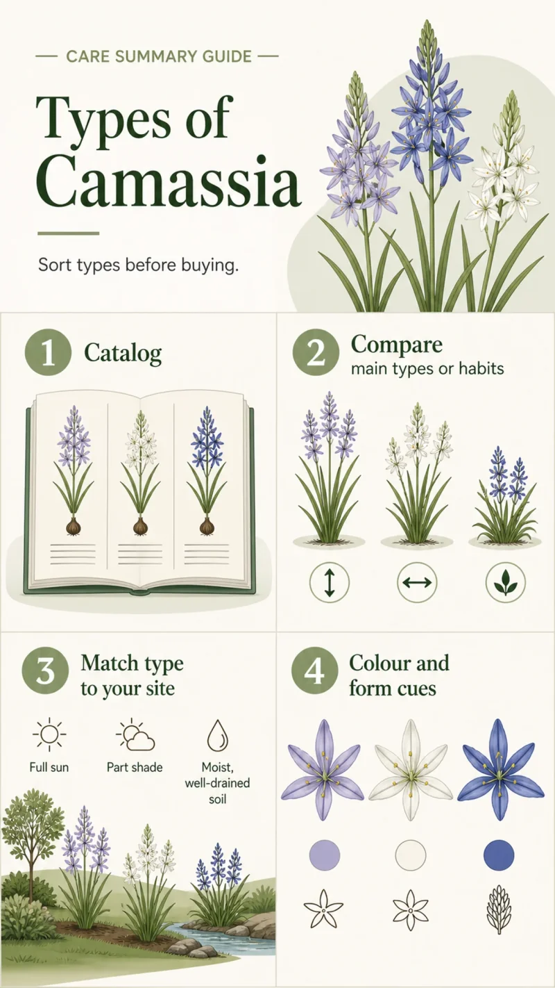 Types of Camassia care summary diagram