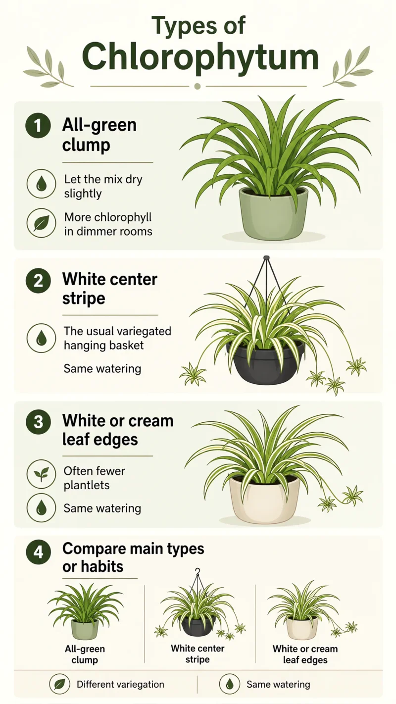 Types of Chlorophytum care summary diagram