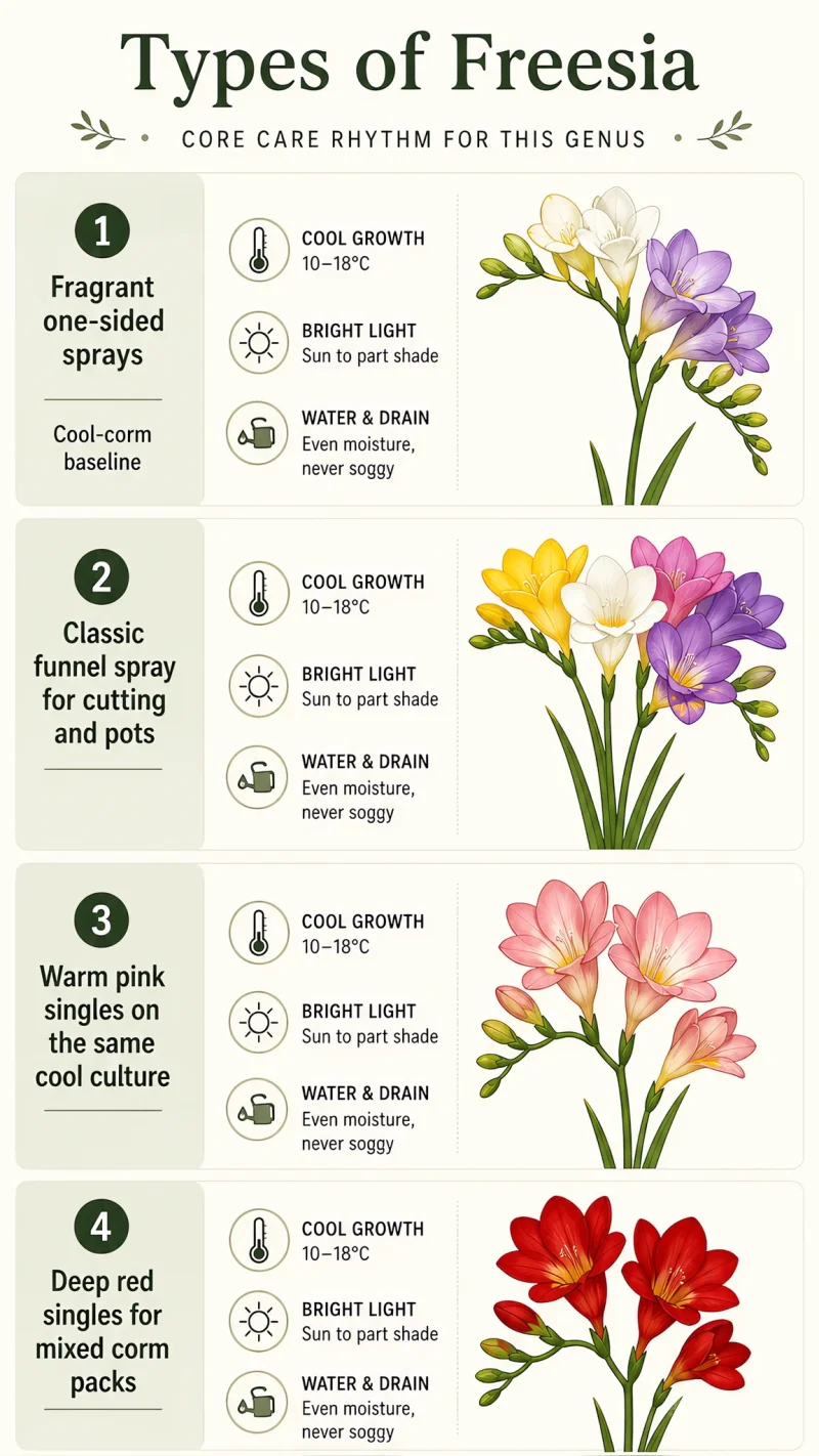 Types of Freesia care summary diagram
