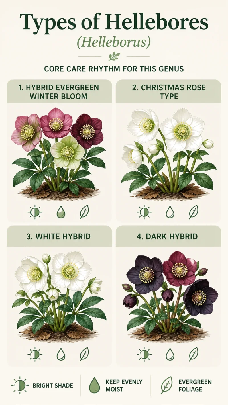 Types of Hellebores care summary diagram