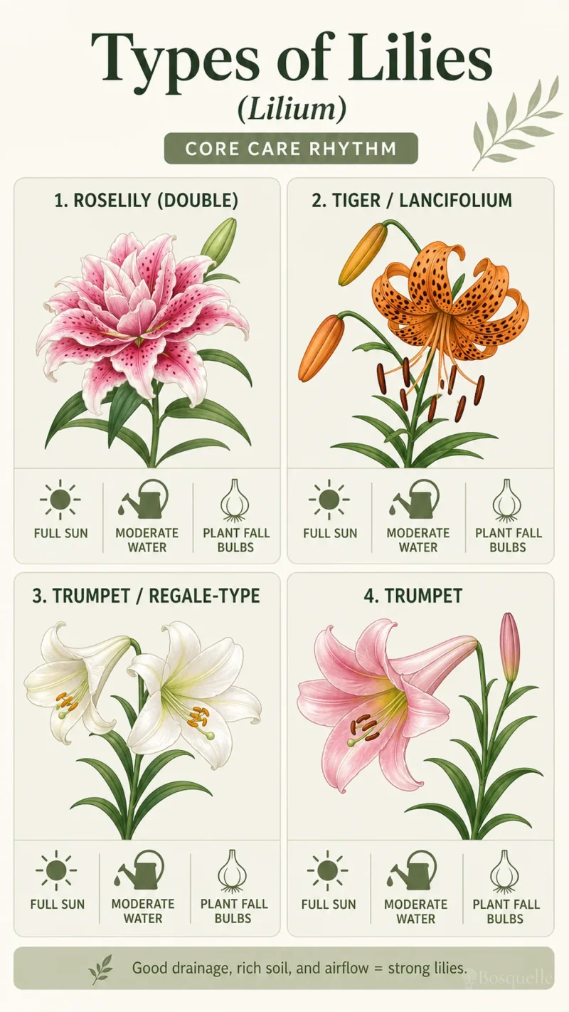 Types of Lilies care summary diagram