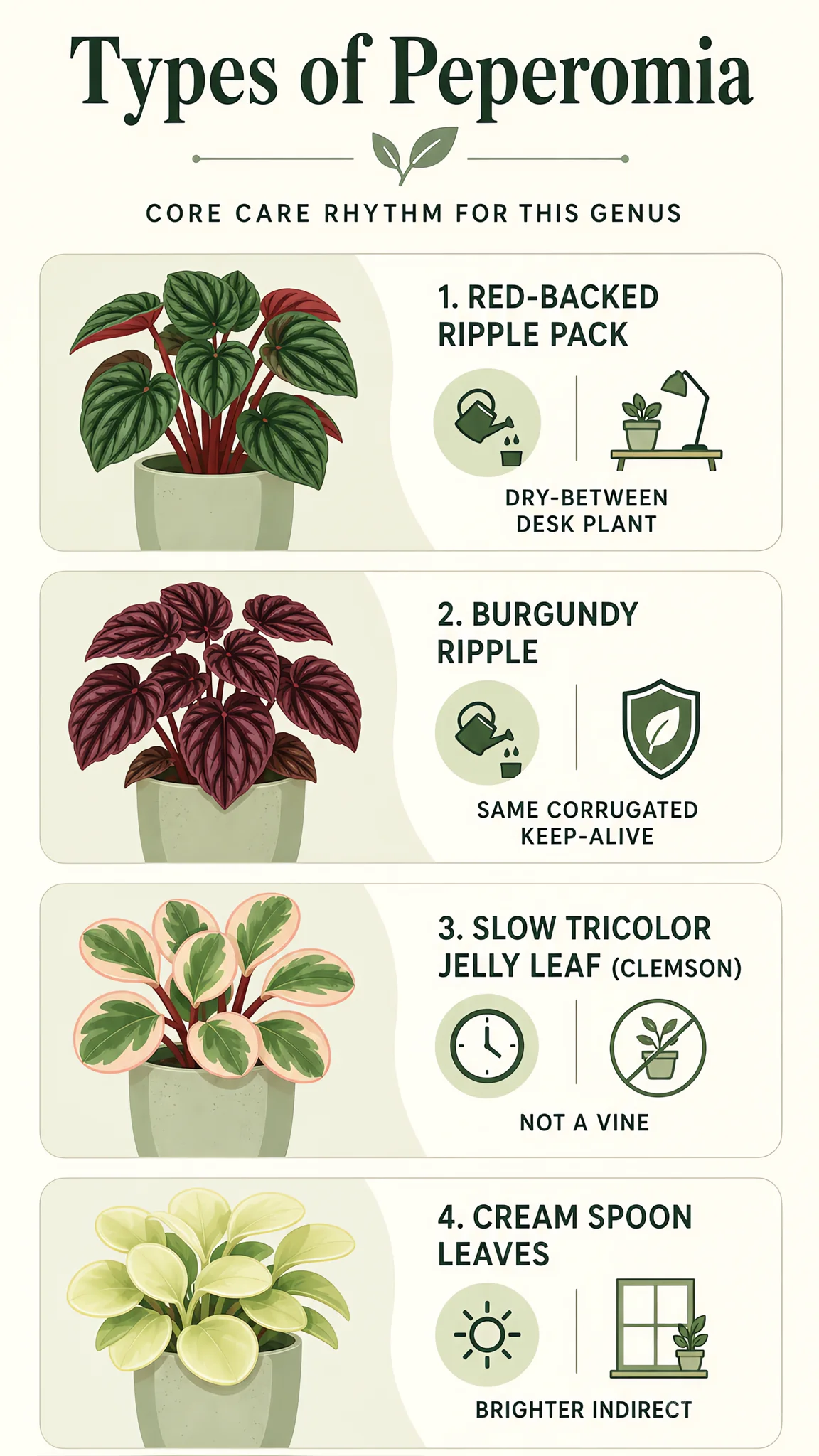 Types of Peperomia care summary diagram