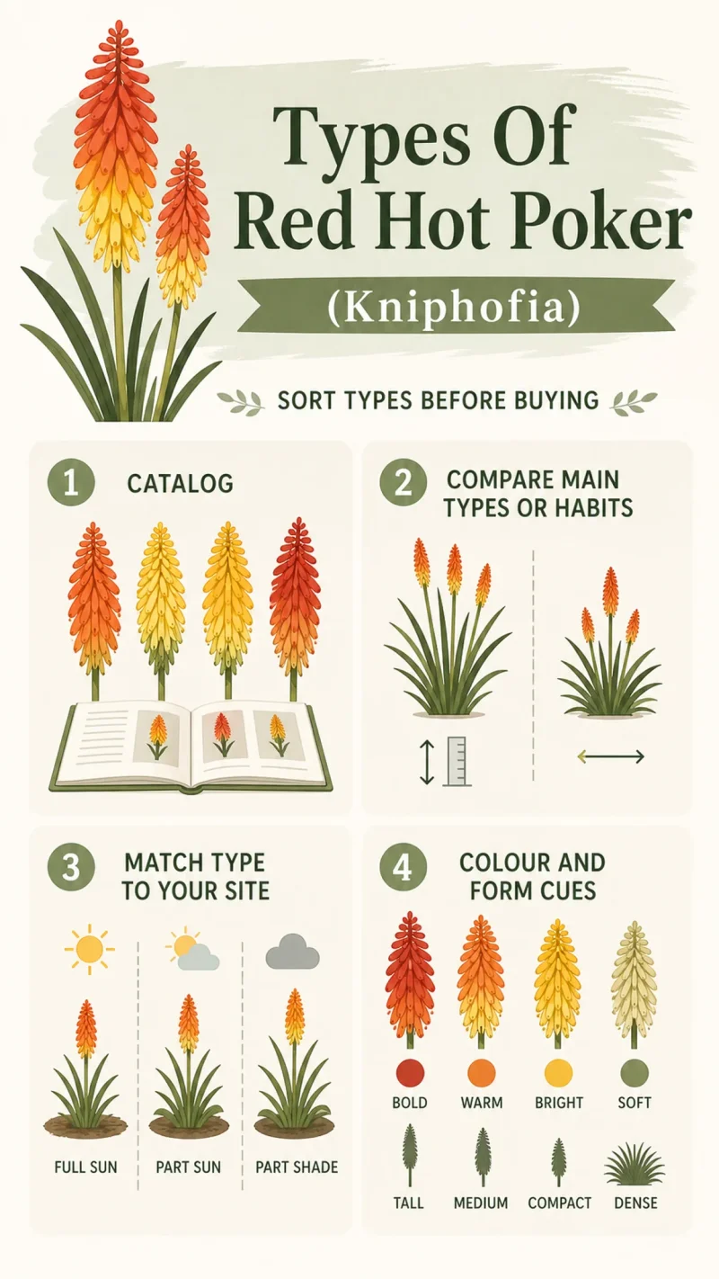 Types Of Red Hot Poker care summary diagram